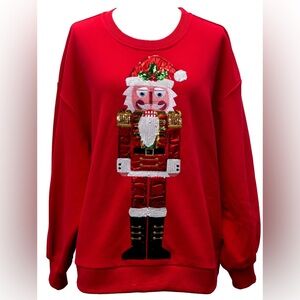 QUEEN OF SPARKLES Metallic SANTA NUTCRACKER Sweatshirt Top NWT Just Arrived!!